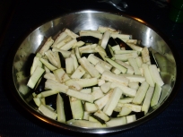Eggplant sticks in salt water